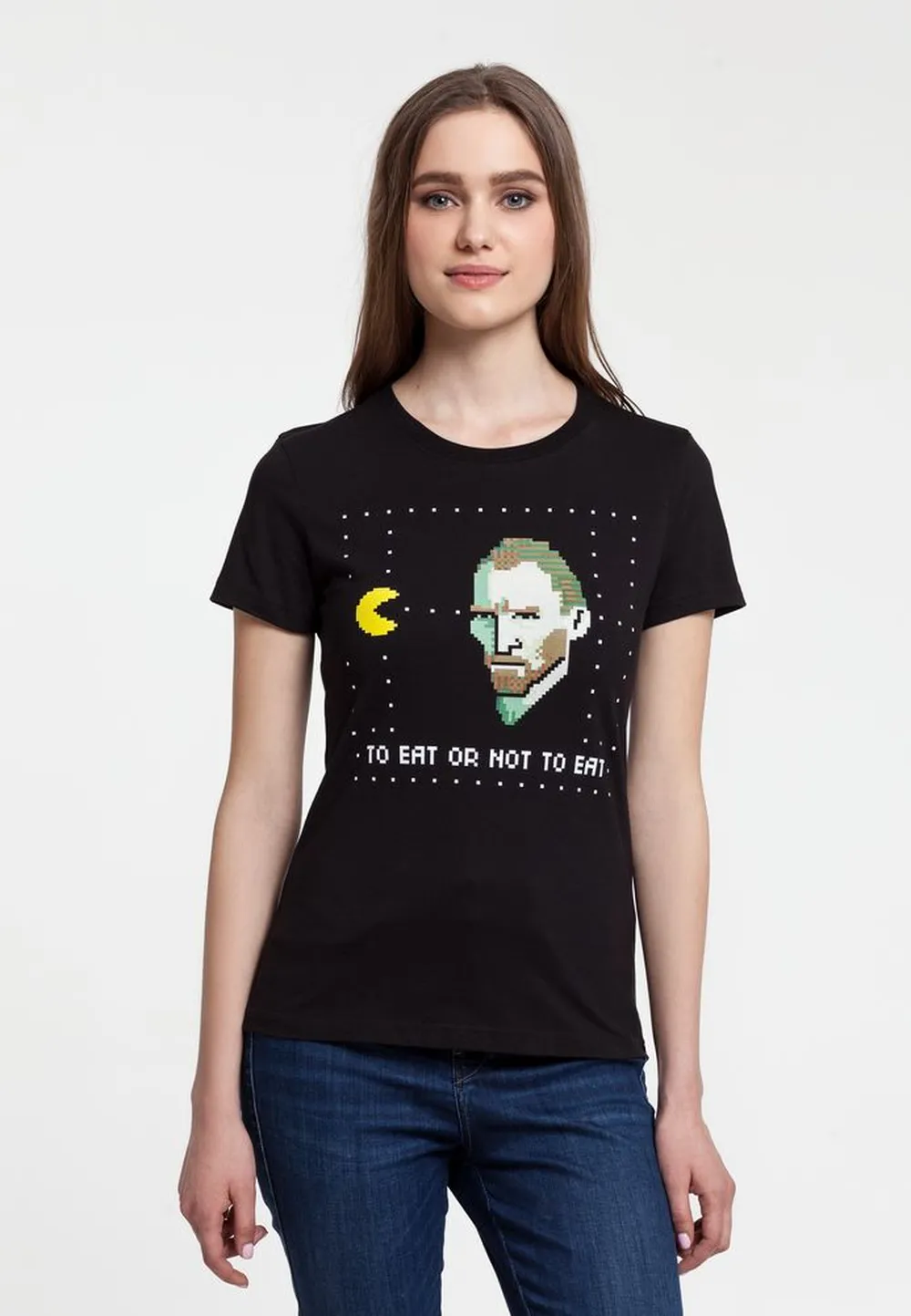 Футболка женская «Ван-Пакман», черная, размер L заказать онлайн с вашим дизайном на заказ в Москве и области