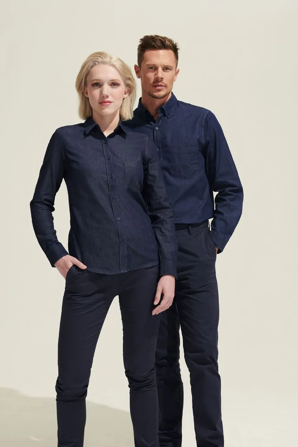 Рубашка женская Barry Women синяя (деним), размер XXL заказать онлайн с вашим дизайном на заказ в Москве и области