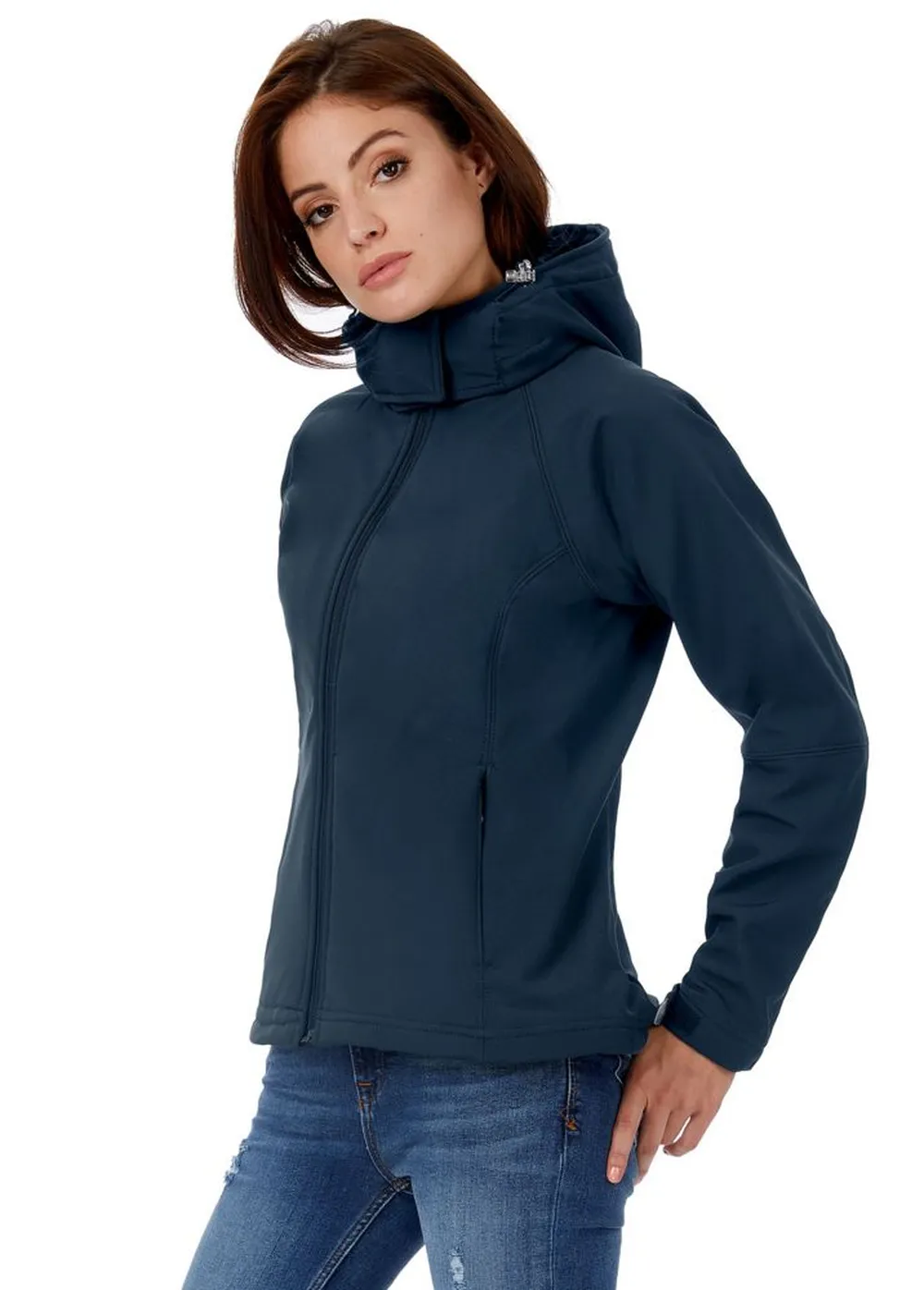 Куртка женская Hooded Softshell темно-синяя, размер S заказать онлайн с вашим дизайном на заказ в Москве и области