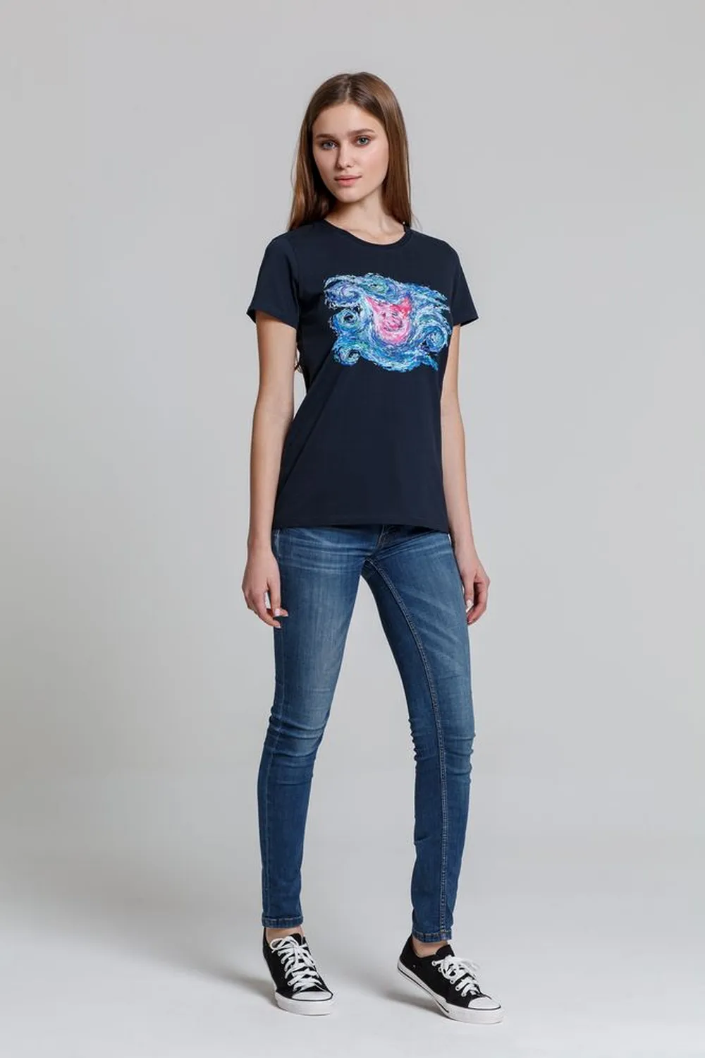 Футболка женская «Ван-Пиг», синий, размер M заказать онлайн с вашим дизайном на заказ в Москве и области