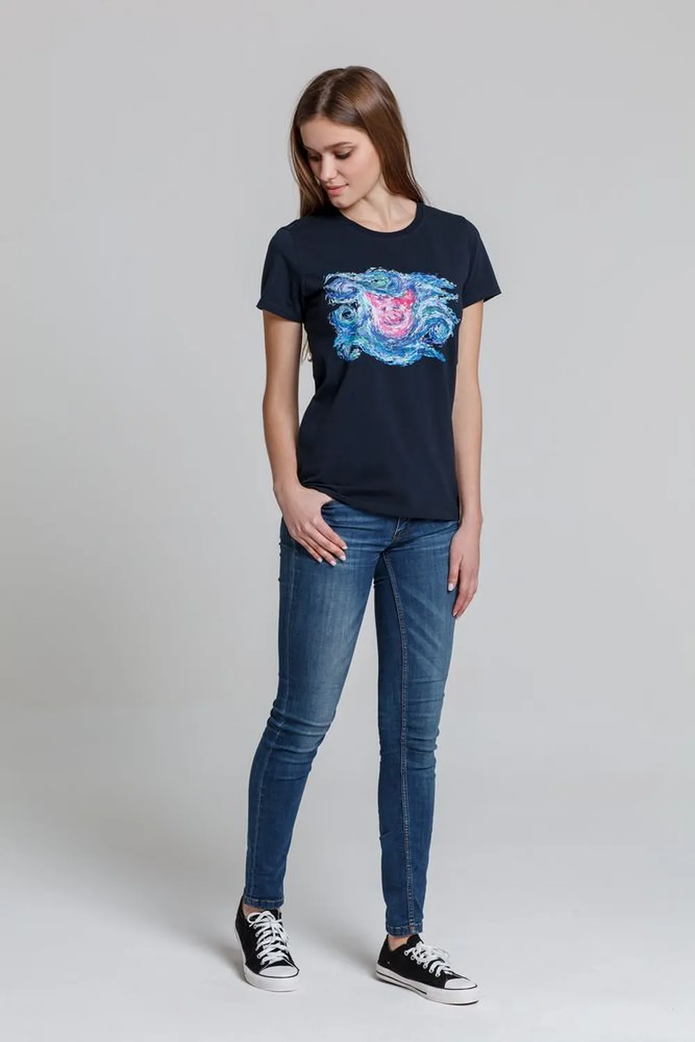 Футболка женская «Ван-Пиг», синий, размер M заказать онлайн с вашим дизайном на заказ в Москве и области