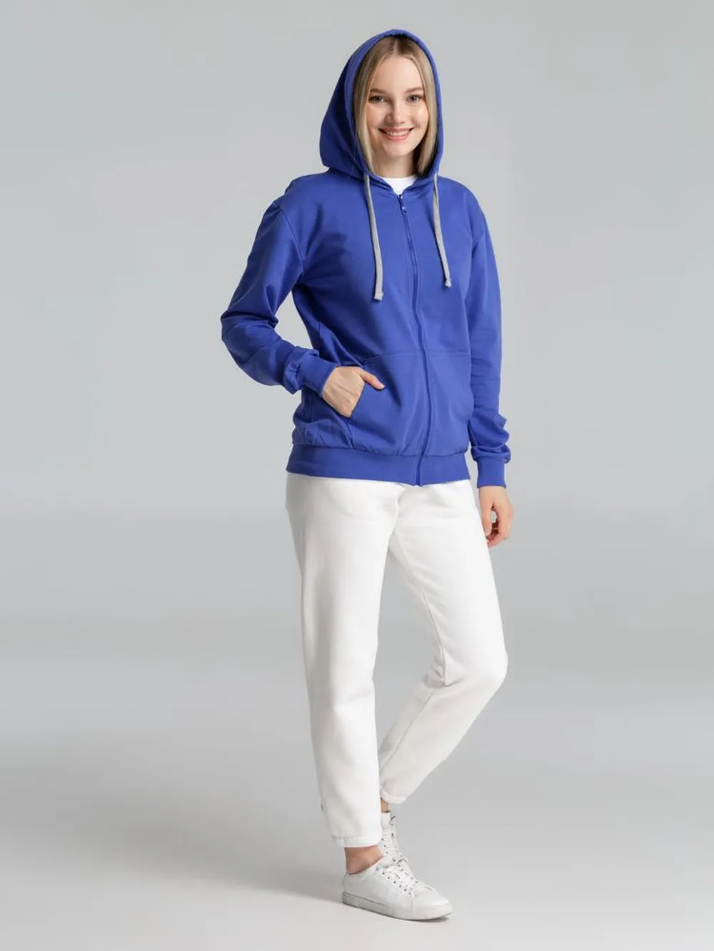 Толстовка на молнии с капюшоном Unit Siverga, ярко-синяя, размер 4XL заказать онлайн с вашим дизайном на заказ в Москве и области