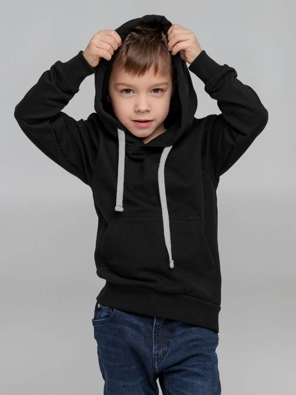 Толстовка с капюшоном детская Kirenga Kids, черная, 6 лет заказать онлайн с вашим дизайном на заказ в Москве и области