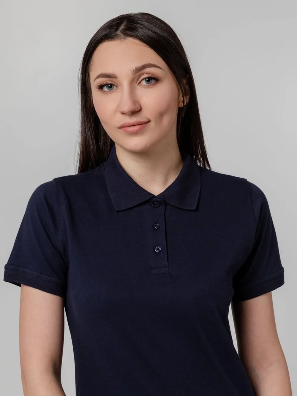 Рубашка поло женская Virma Stretch Lady, темно-синяя заказать онлайн с вашим дизайном на заказ в Москве и области
