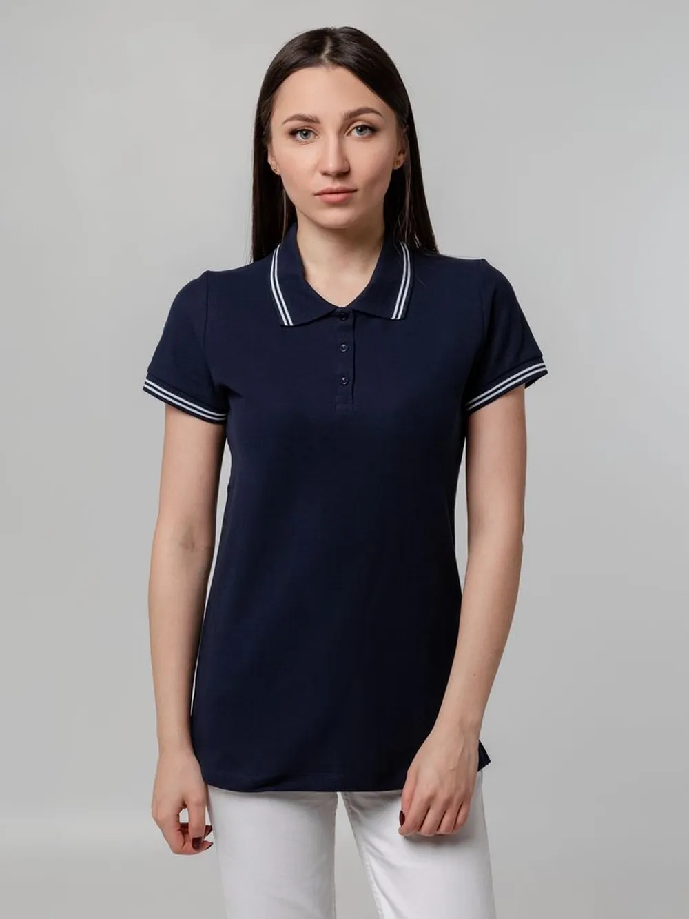 Рубашка поло женская Virma Stripes lady, темно-синяя, размер XL заказать онлайн с вашим дизайном на заказ в Москве и области