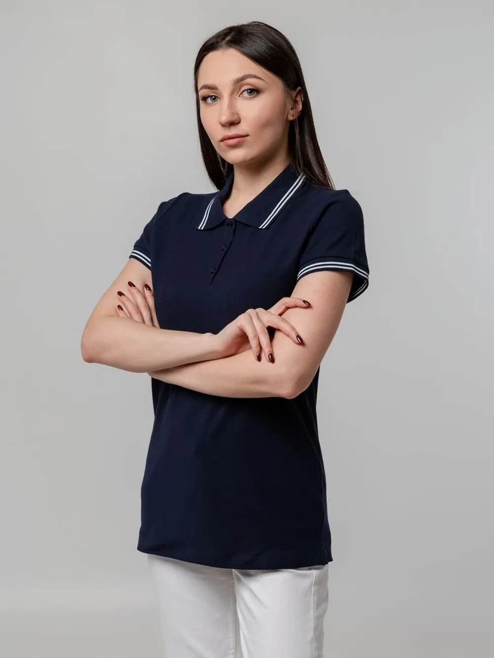 Рубашка поло женская Virma Stripes lady, темно-синяя, размер XL заказать онлайн с вашим дизайном на заказ в Москве и области