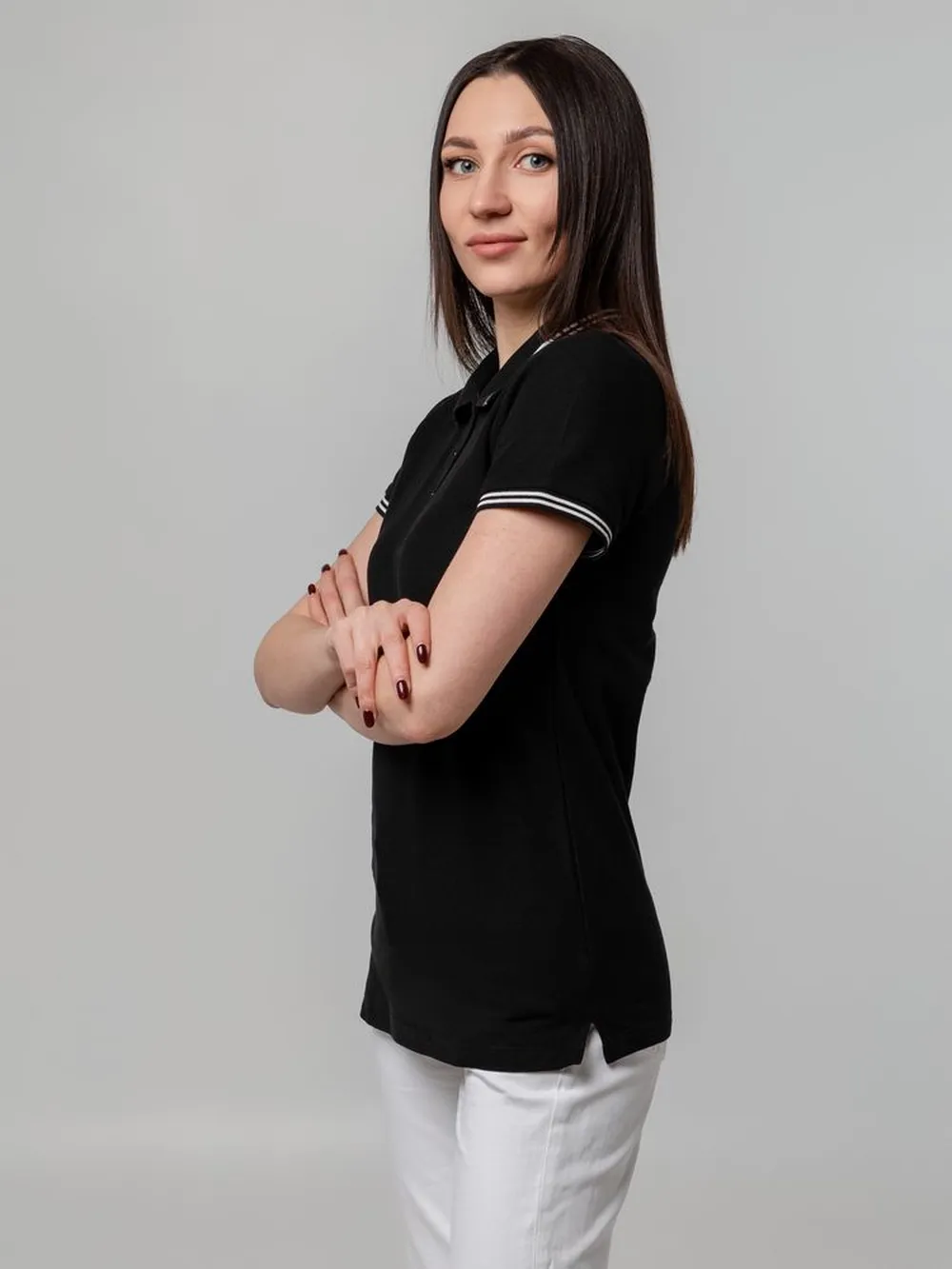 Рубашка поло женская Virma Stripes Lady, черная, размер XL заказать онлайн с вашим дизайном на заказ в Москве и области