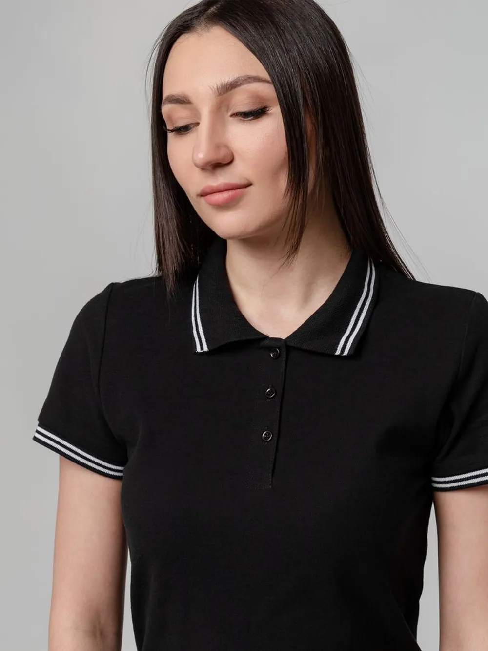 Рубашка поло женская Virma Stripes Lady, черная, размер XL заказать онлайн с вашим дизайном на заказ в Москве и области