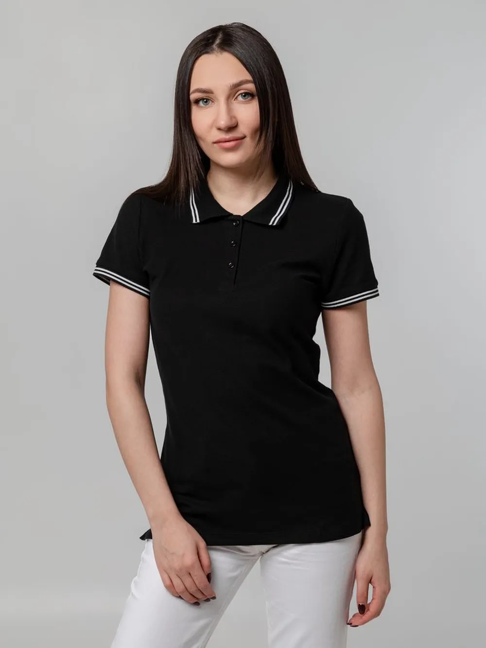 Рубашка поло женская Virma Stripes Lady, черная, размер XL заказать онлайн с вашим дизайном на заказ в Москве и области