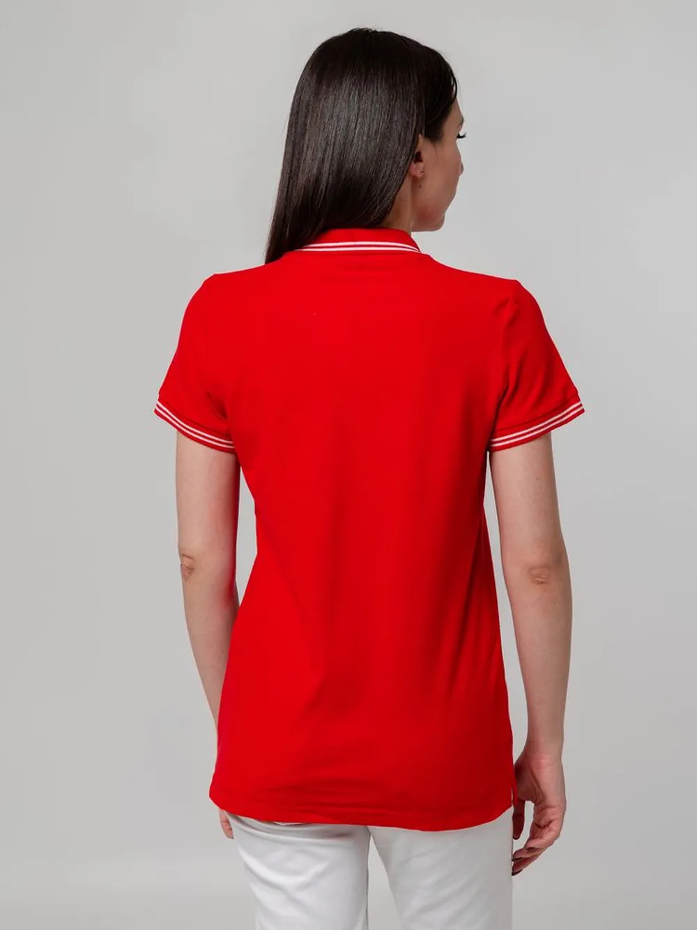 Рубашка поло женская Virma Stripes Lady, красная заказать онлайн с вашим дизайном на заказ в Москве и области