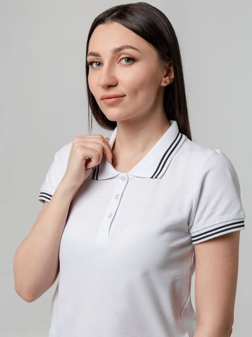 Рубашка поло женская Virma Stripes Lady, белая заказать онлайн с вашим дизайном на заказ в Москве и области