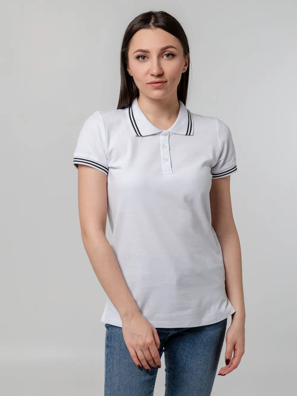 Рубашка поло женская Virma Stripes Lady, белая, размер XL заказать онлайн с вашим дизайном на заказ в Москве и области