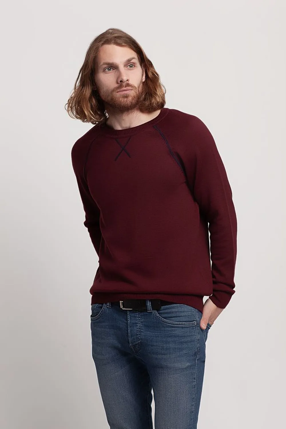 Джемпер Stitch с контрастной отделкой, бордовый с синим заказать онлайн с вашим дизайном на заказ в Москве и области