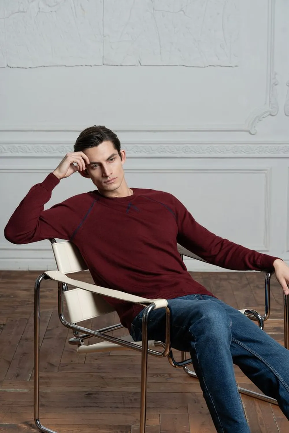 Джемпер Stitch с контрастной отделкой, бордовый с синим заказать онлайн с вашим дизайном на заказ в Москве и области