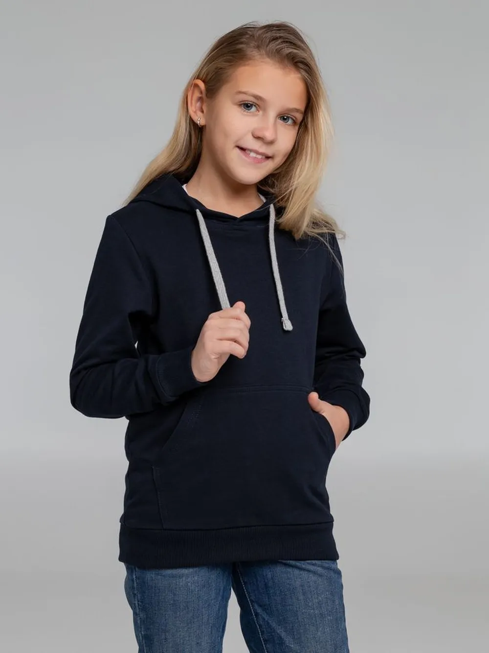 Толстовка с капюшоном детская Kirenga Kids, темно-синяя заказать онлайн с вашим дизайном на заказ в Москве и области
