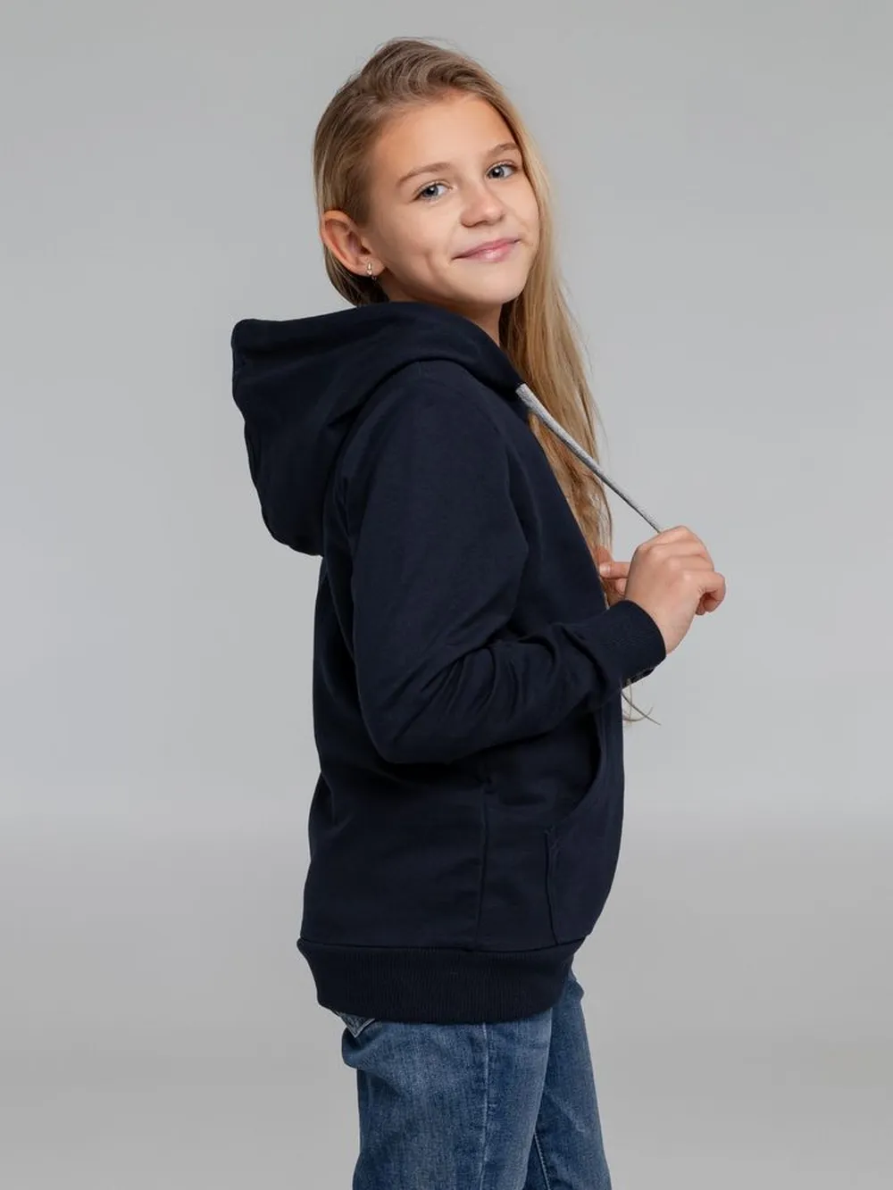 Толстовка с капюшоном детская Kirenga Kids, темно-синяя заказать онлайн с вашим дизайном на заказ в Москве и области