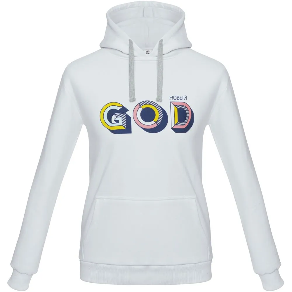 Толстовка с капюшоном «Новый GOD», белая, размер M заказать онлайн с вашим дизайном на заказ в Москве и области