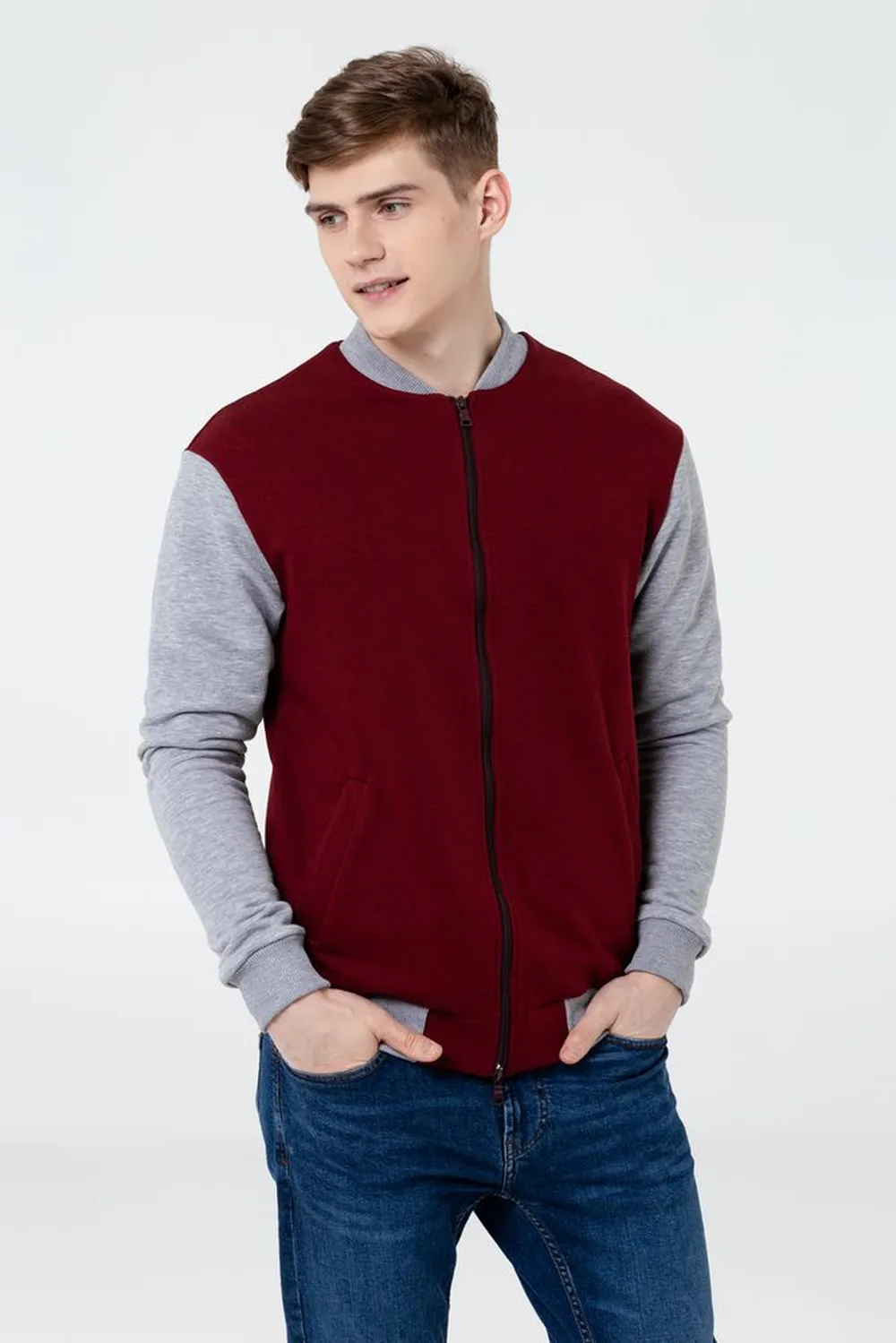 Бомбер College бордовый, размер XS заказать онлайн с вашим дизайном на заказ в Москве и области