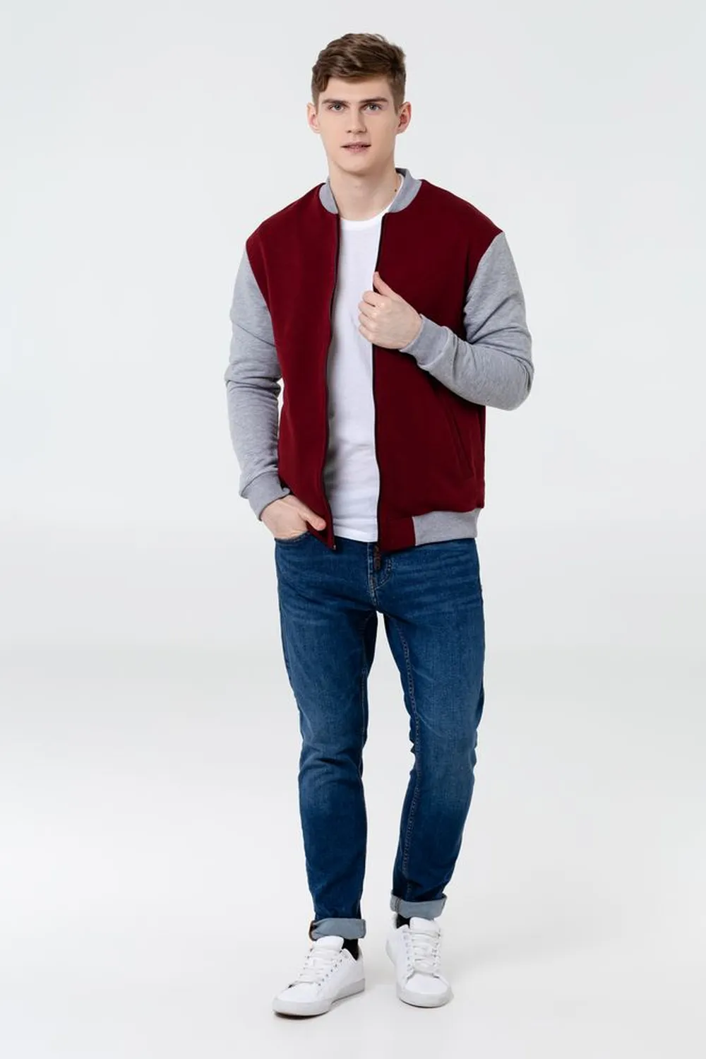 Бомбер College бордовый, размер XS заказать онлайн с вашим дизайном на заказ в Москве и области