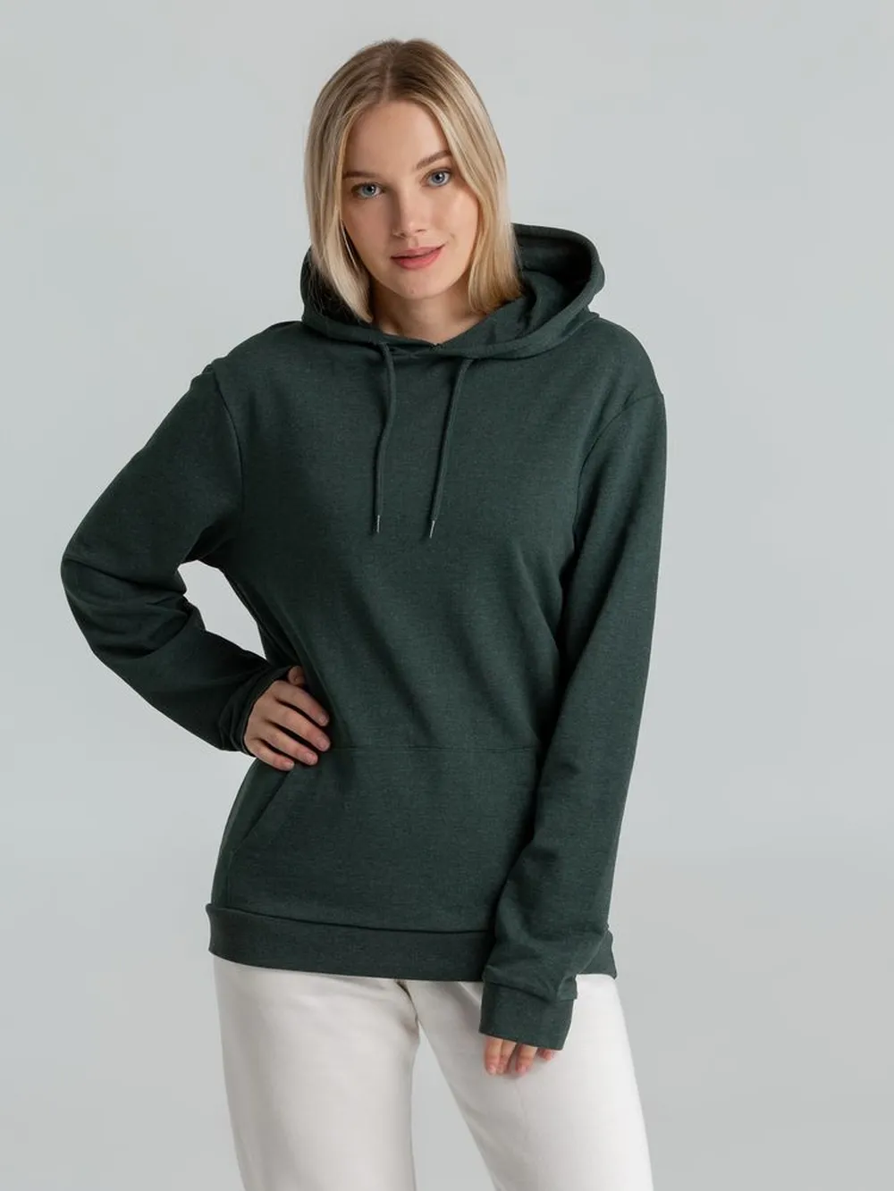 Толстовка с капюшоном унисекс Hoodie, темно-зеленый меланж заказать онлайн с вашим дизайном на заказ в Москве и области