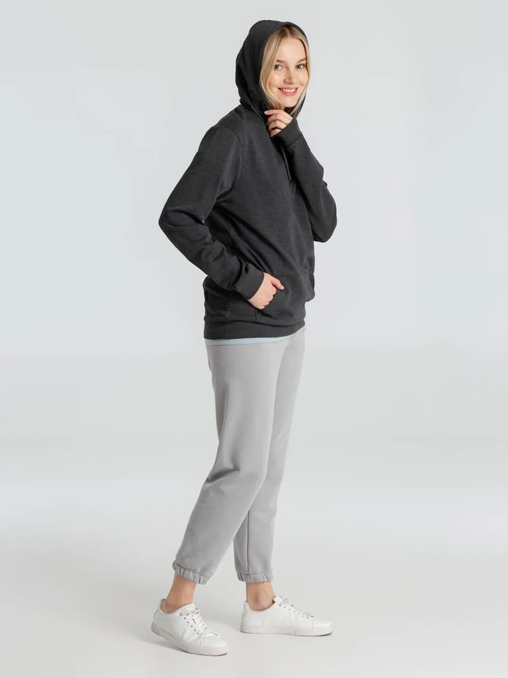 Толстовка с капюшоном унисекс Hoodie, серый меланж (антрацит) заказать онлайн с вашим дизайном на заказ в Москве и области