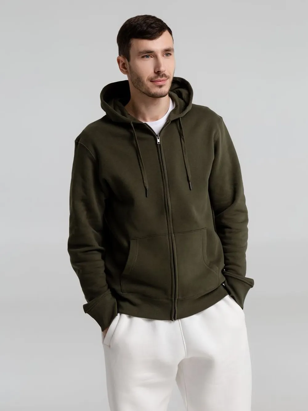 Толстовка на молнии с капюшоном унисекс King, хаки, размер XS заказать онлайн с вашим дизайном на заказ в Москве и области