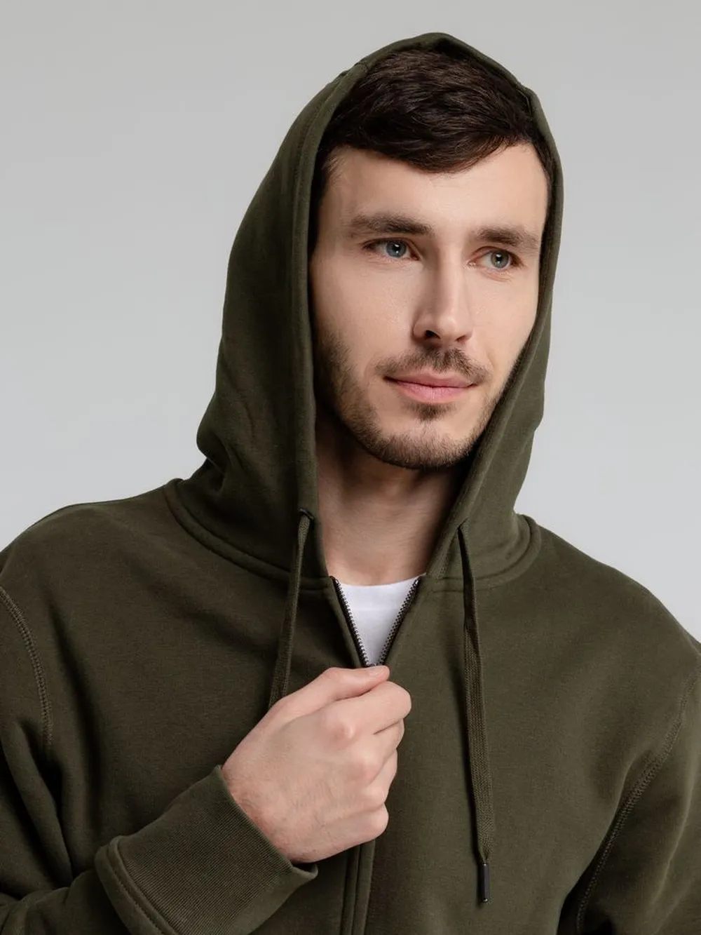 Толстовка на молнии с капюшоном унисекс King, хаки, размер XS заказать онлайн с вашим дизайном на заказ в Москве и области