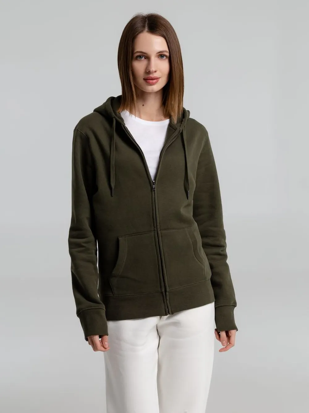 Толстовка на молнии с капюшоном унисекс King, хаки, размер XS заказать онлайн с вашим дизайном на заказ в Москве и области