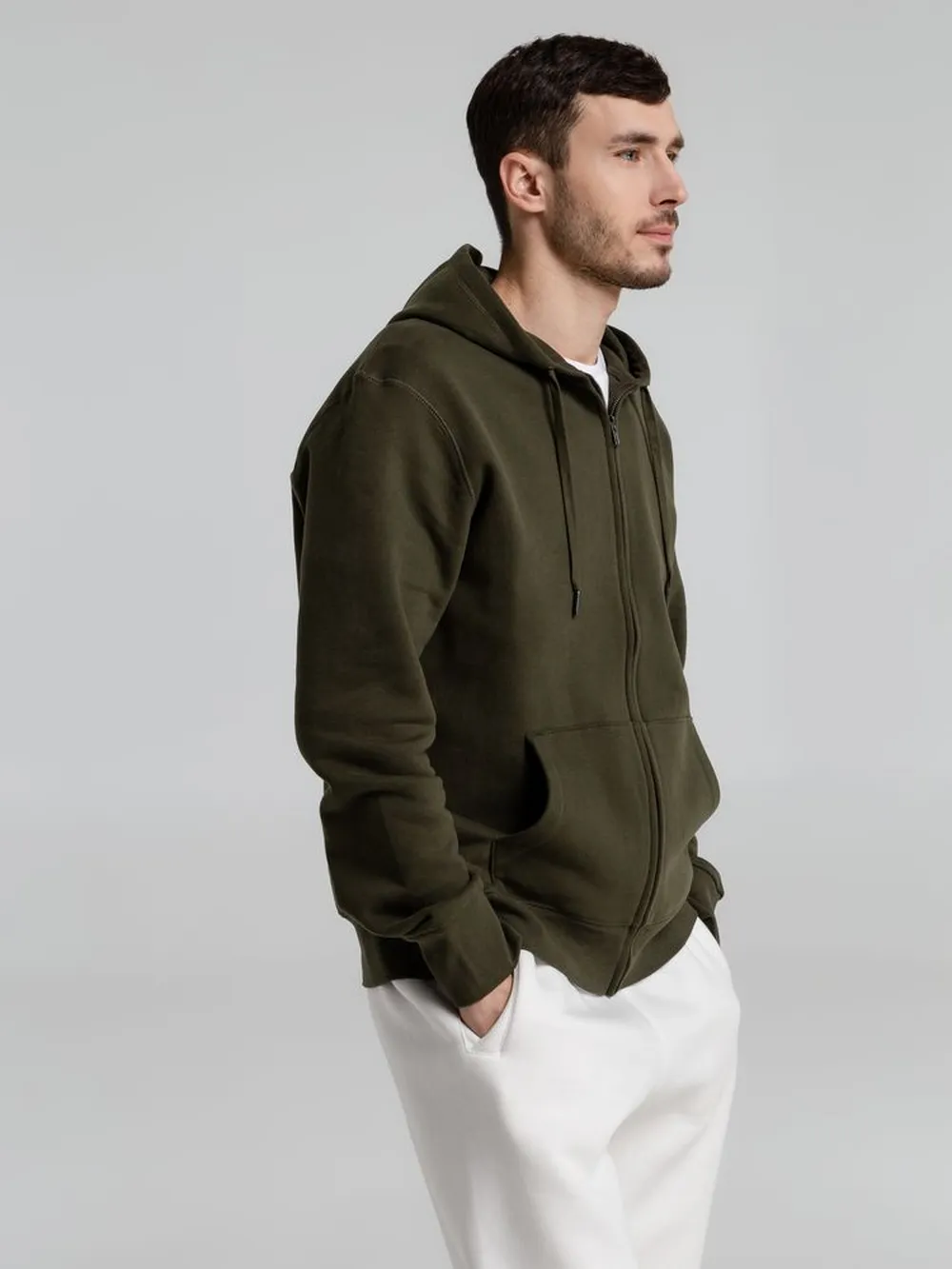 Толстовка на молнии с капюшоном унисекс King, хаки, размер XS заказать онлайн с вашим дизайном на заказ в Москве и области