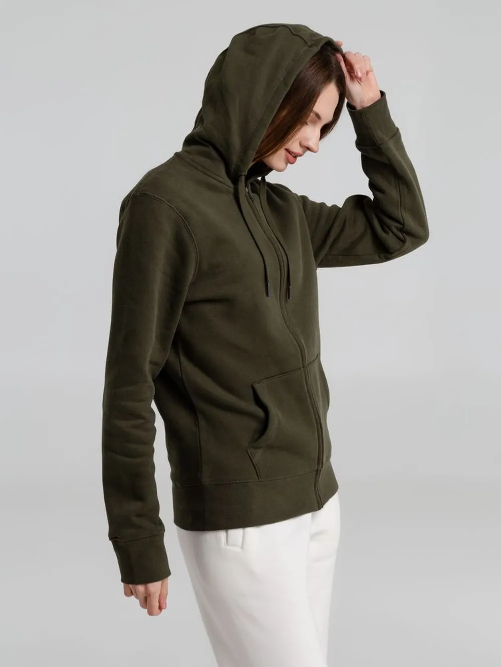 Толстовка на молнии с капюшоном унисекс King, хаки, размер XS заказать онлайн с вашим дизайном на заказ в Москве и области