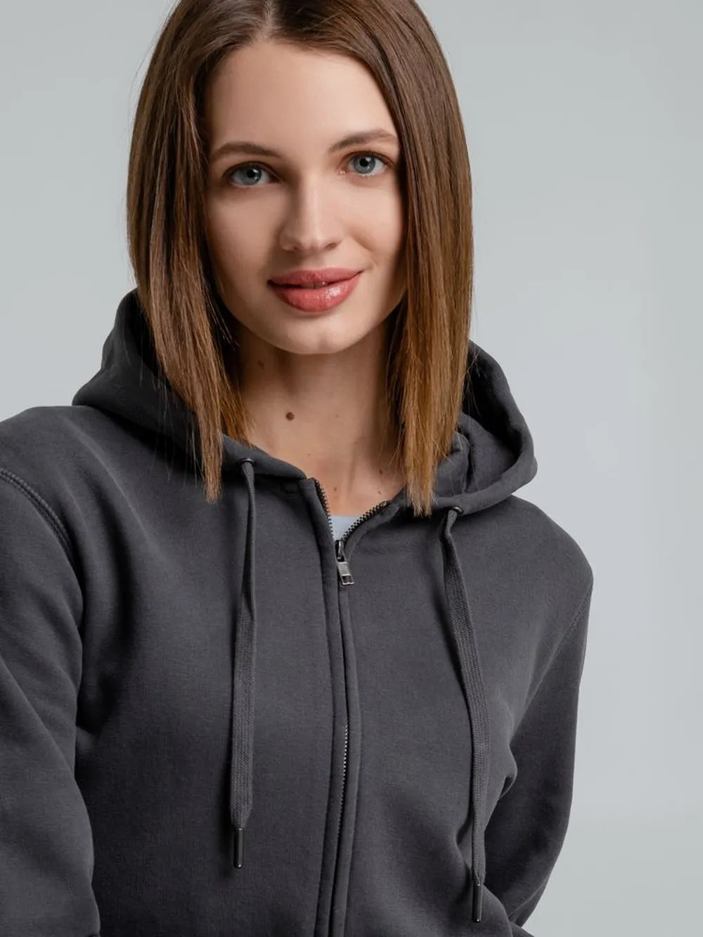 Толстовка на молнии с капюшоном унисекс King, темно-серая заказать онлайн с вашим дизайном на заказ в Москве и области