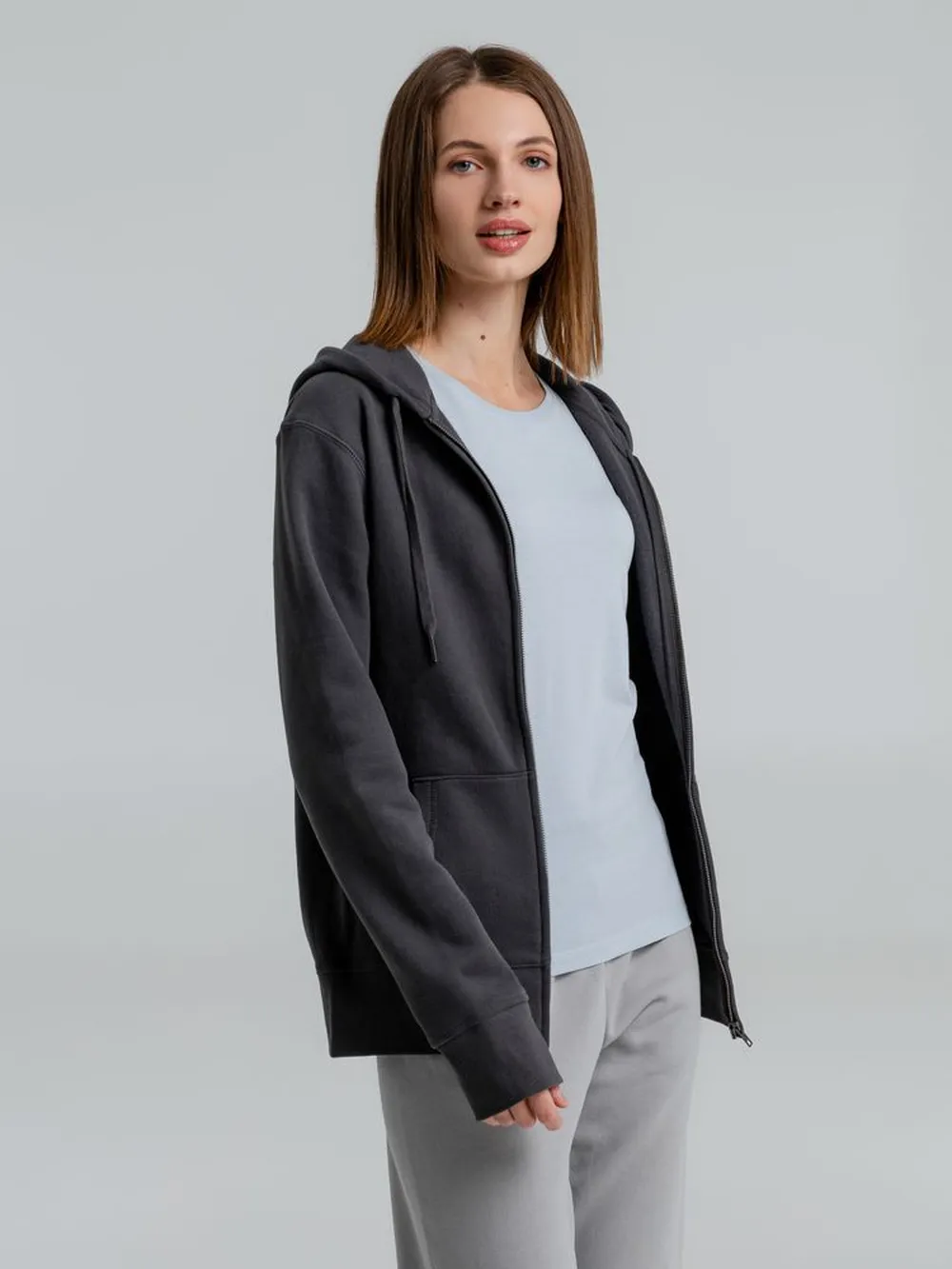 Толстовка на молнии с капюшоном унисекс King, темно-серая заказать онлайн с вашим дизайном на заказ в Москве и области