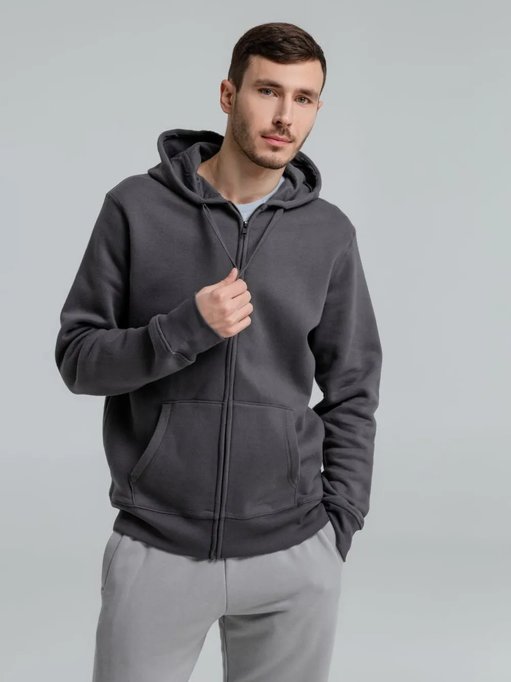 Толстовка на молнии с капюшоном унисекс King, темно-серая заказать онлайн с вашим дизайном на заказ в Москве и области