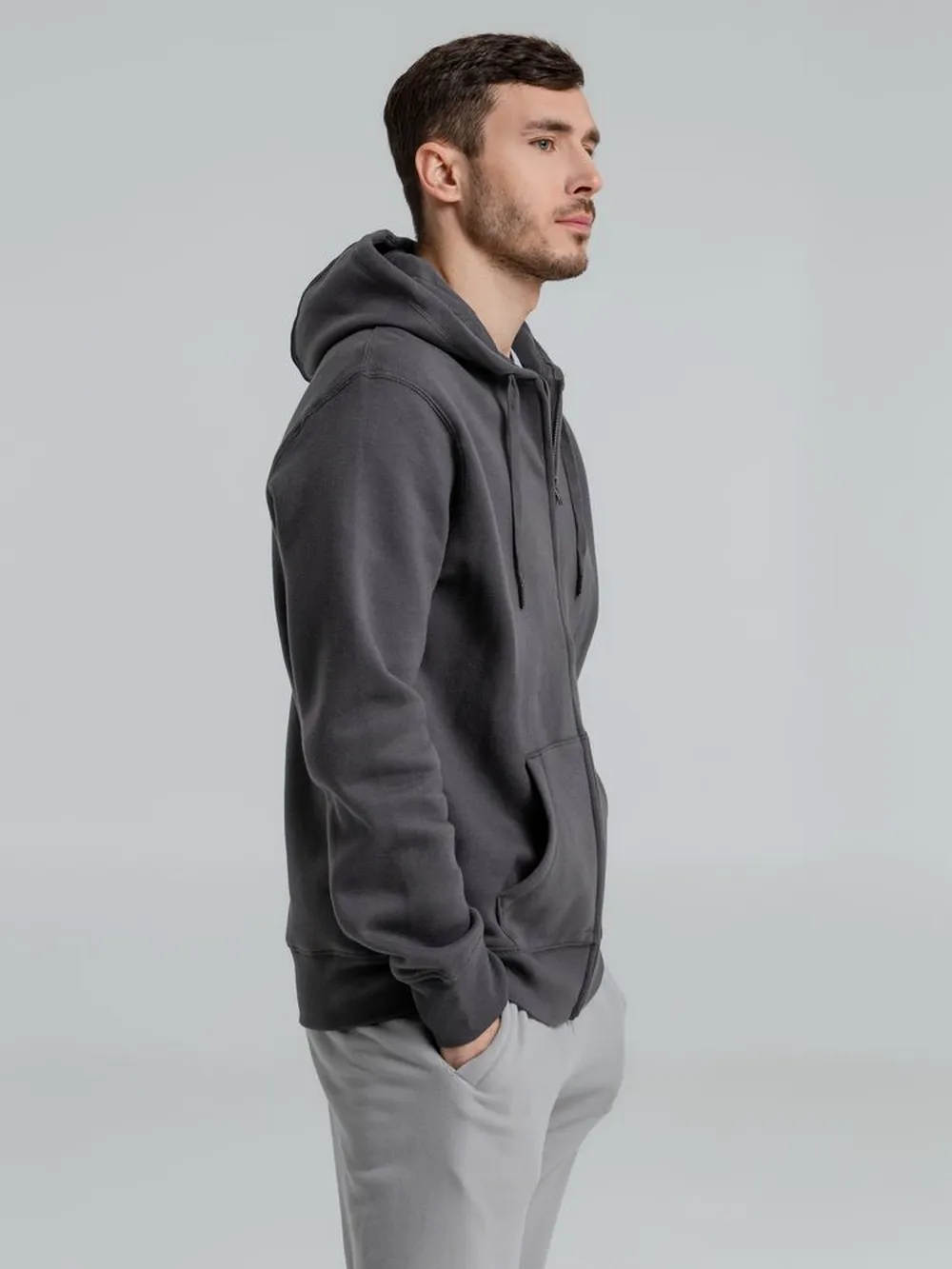 Толстовка на молнии с капюшоном унисекс King, темно-серая заказать онлайн с вашим дизайном на заказ в Москве и области