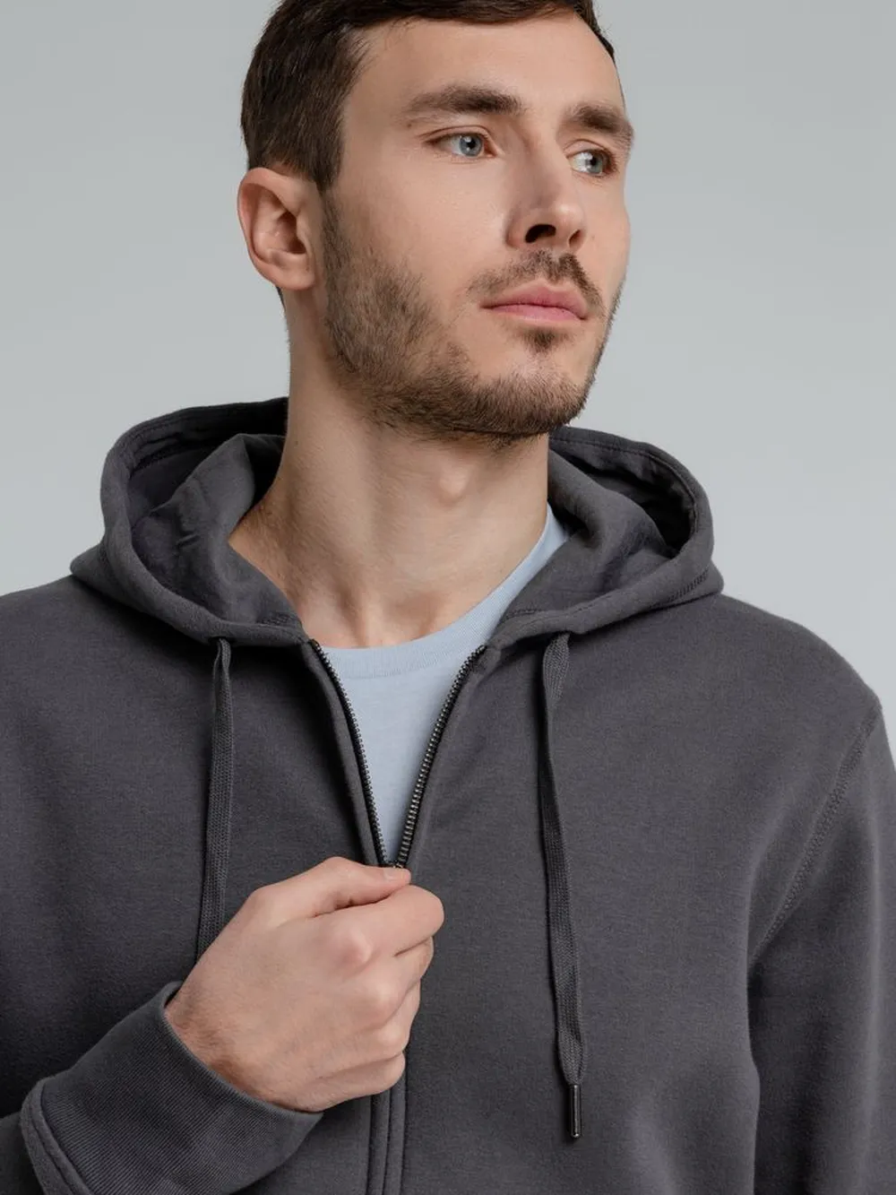 Толстовка на молнии с капюшоном унисекс King, темно-серая заказать онлайн с вашим дизайном на заказ в Москве и области