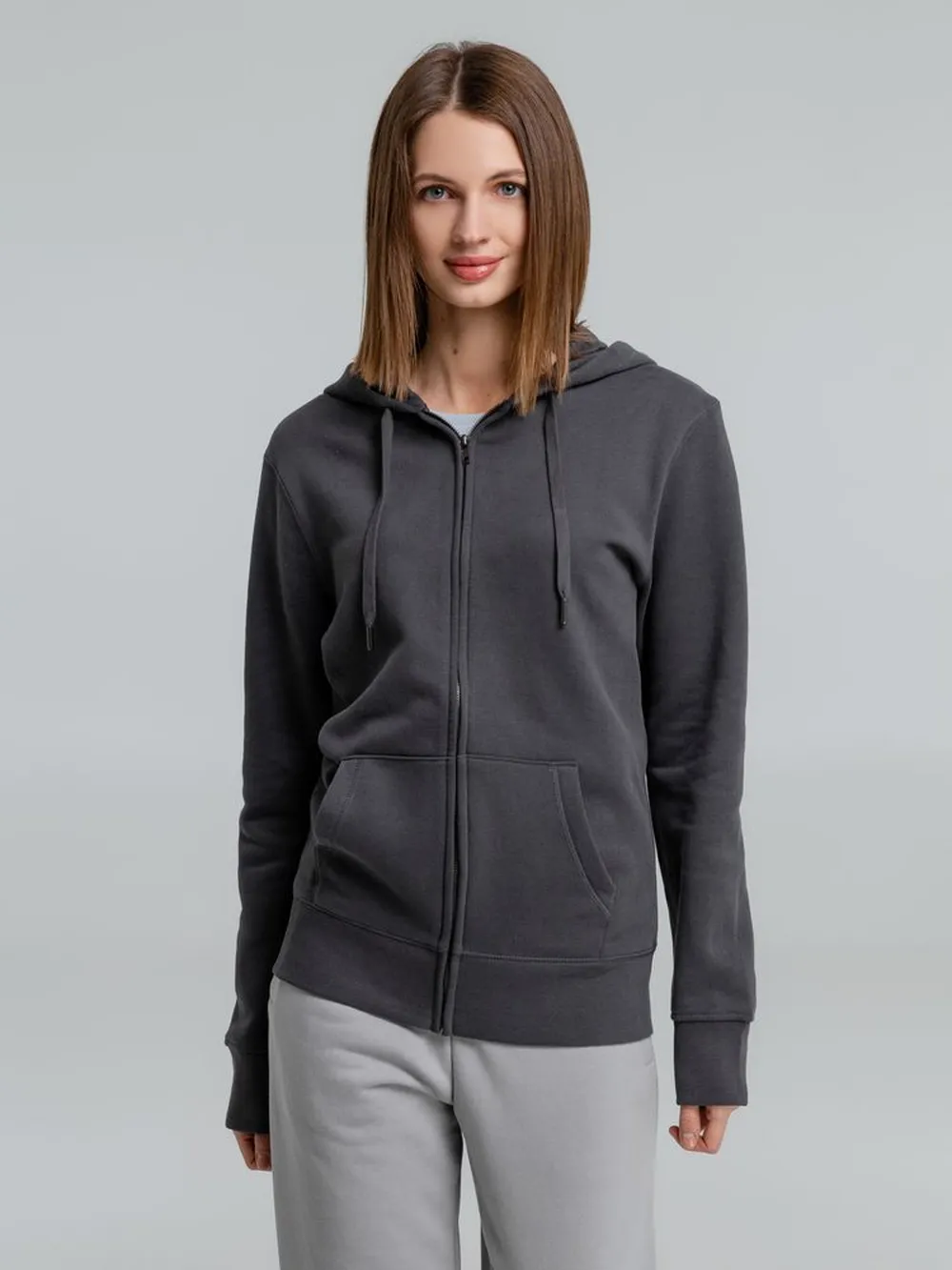 Толстовка на молнии с капюшоном унисекс King, темно-серая заказать онлайн с вашим дизайном на заказ в Москве и области