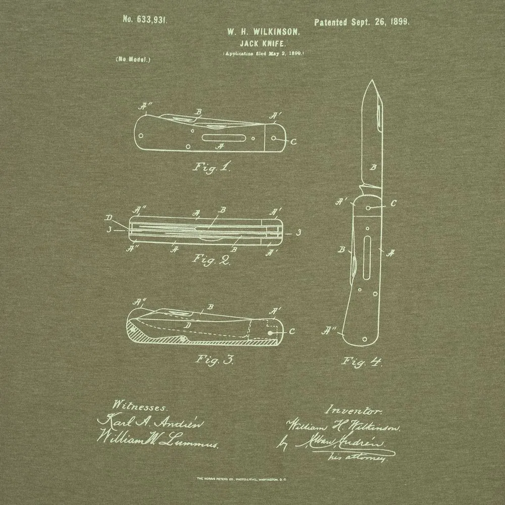 Футболка приталенная Old Patents. Knife, меланж хаки, размер S заказать онлайн с вашим дизайном на заказ в Москве и области