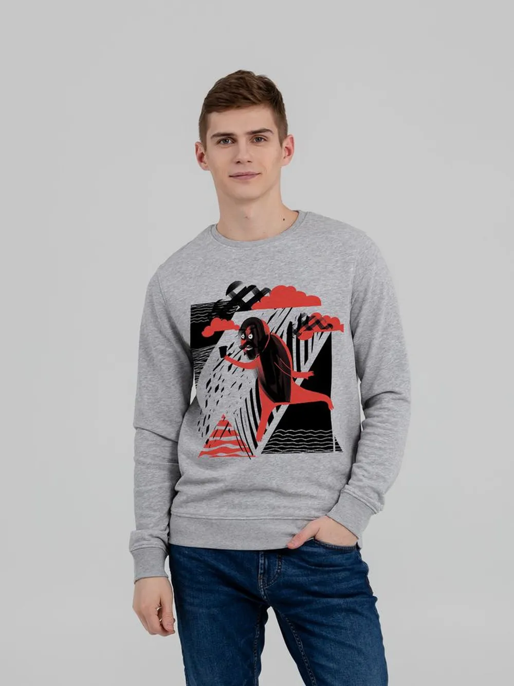 Свитшот «Преодолень», серый меланж, размер S заказать онлайн с вашим дизайном на заказ в Москве и области