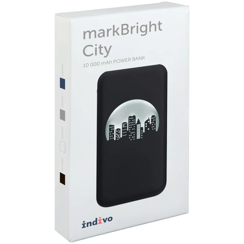 Аккумулятор с подсветкой markBright City, 10000 мАч, черный заказать онлайн с вашим дизайном на заказ в Москве и области