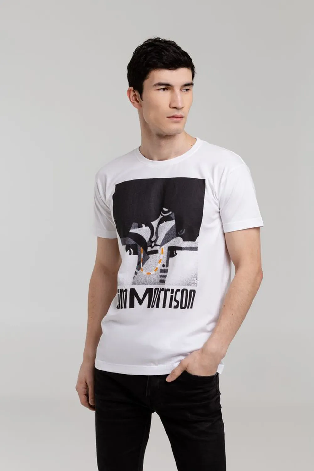 Футболка «Меламед. Jim Morrison», белая, размер XL заказать онлайн с вашим дизайном на заказ в Москве и области