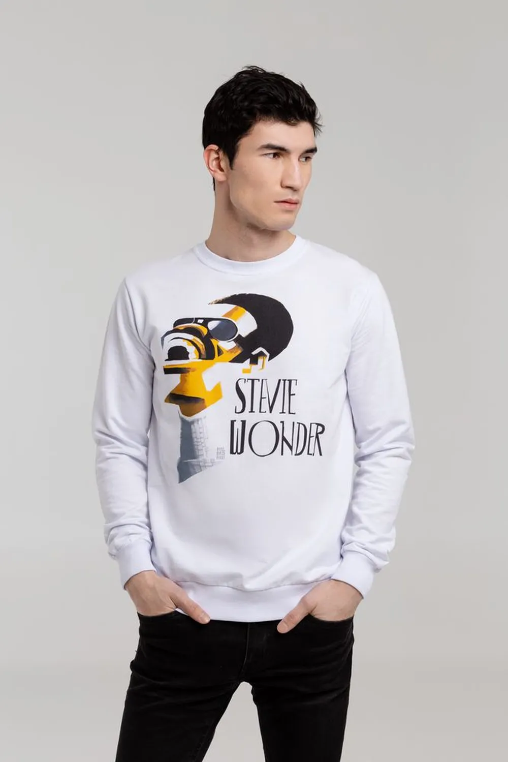 Толстовка «Меламед. Stevie Wonder», белая, размер XS заказать онлайн с вашим дизайном на заказ в Москве и области