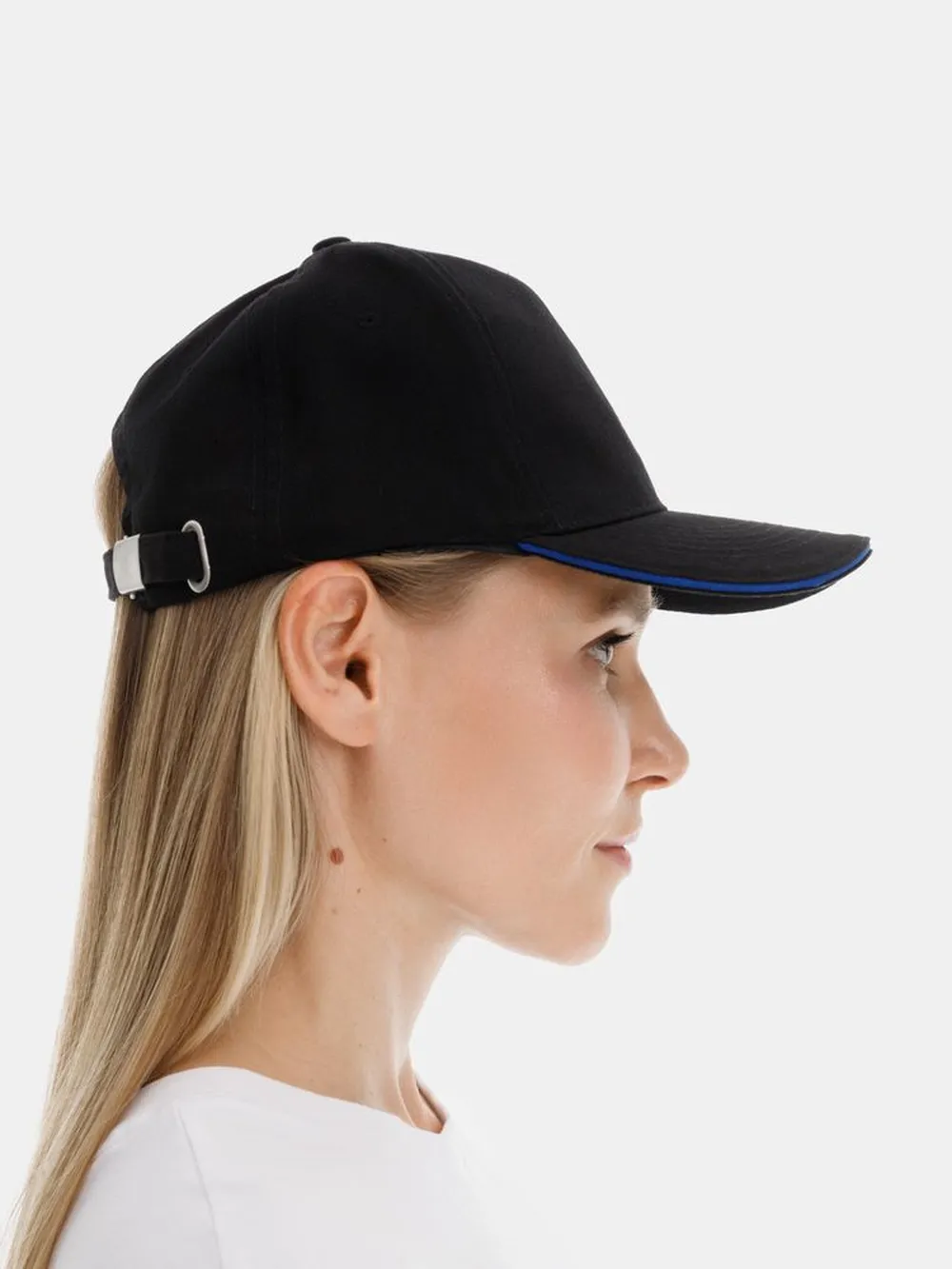 Бейсболка Long Beach, черная с ярко-синим заказать онлайн с вашим дизайном на заказ в Москве и области