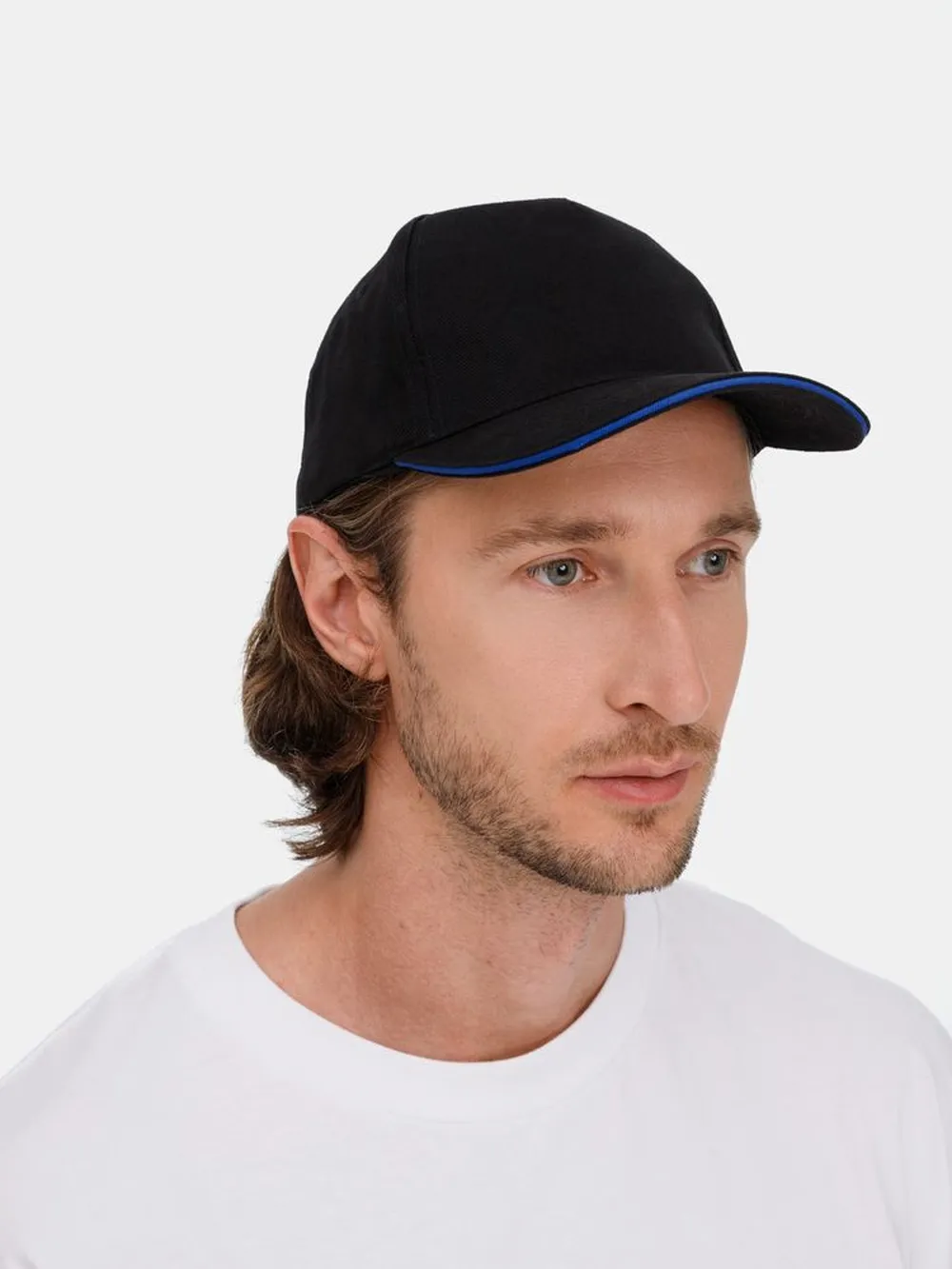 Бейсболка Long Beach, черная с ярко-синим заказать онлайн с вашим дизайном на заказ в Москве и области