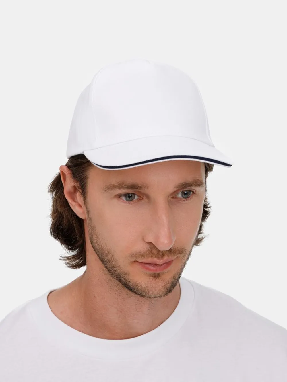 Бейсболка Long Beach, белая с темно-синим заказать онлайн с вашим дизайном на заказ в Москве и области