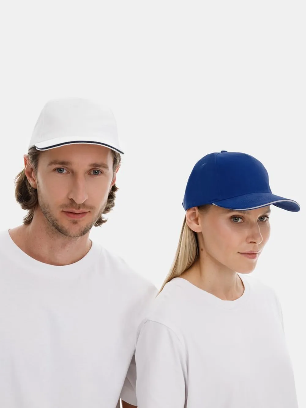 Бейсболка Long Beach, белая с темно-синим заказать онлайн с вашим дизайном на заказ в Москве и области