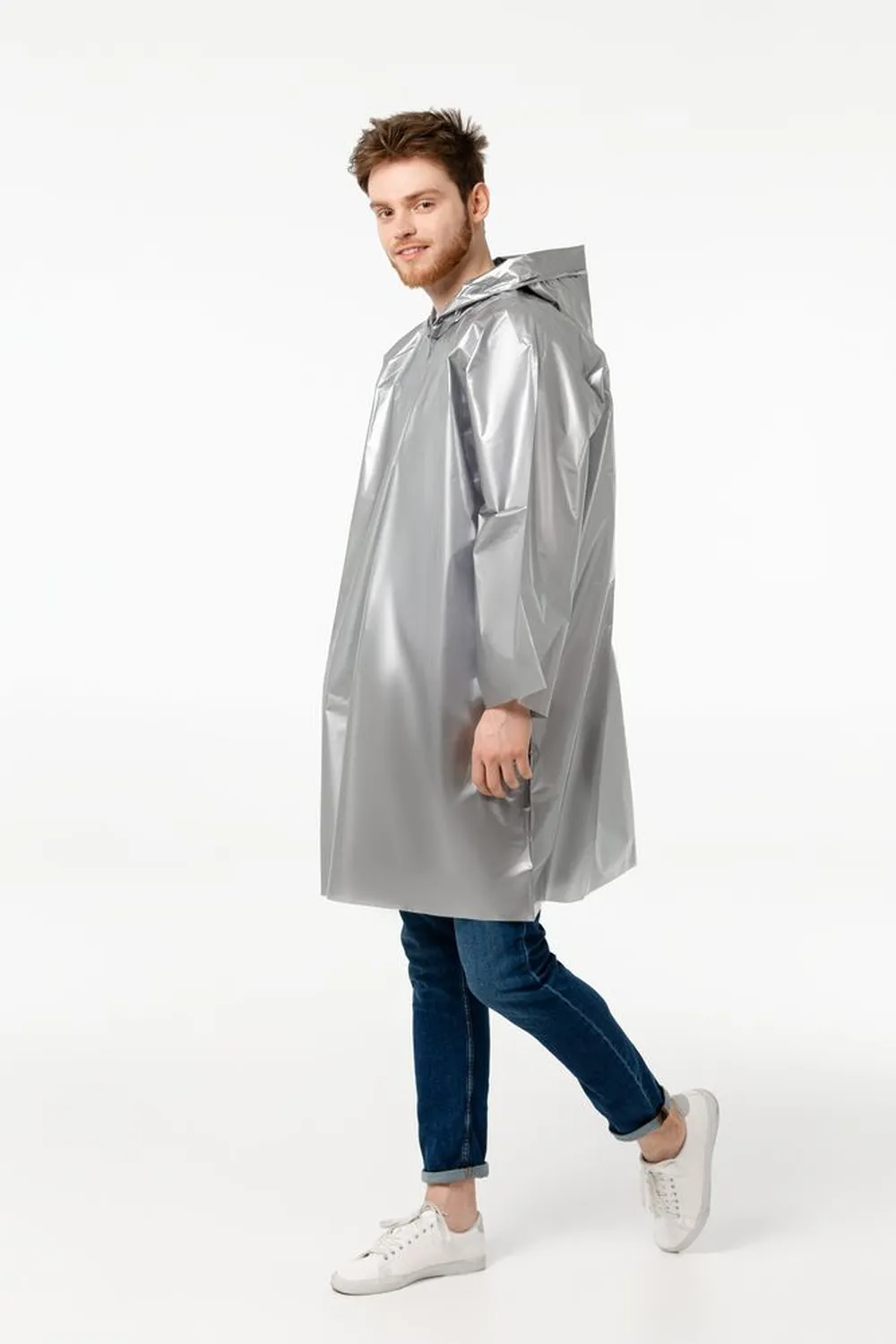Дождевик-плащ CloudTime, серебристый заказать онлайн с вашим дизайном на заказ в Москве и области