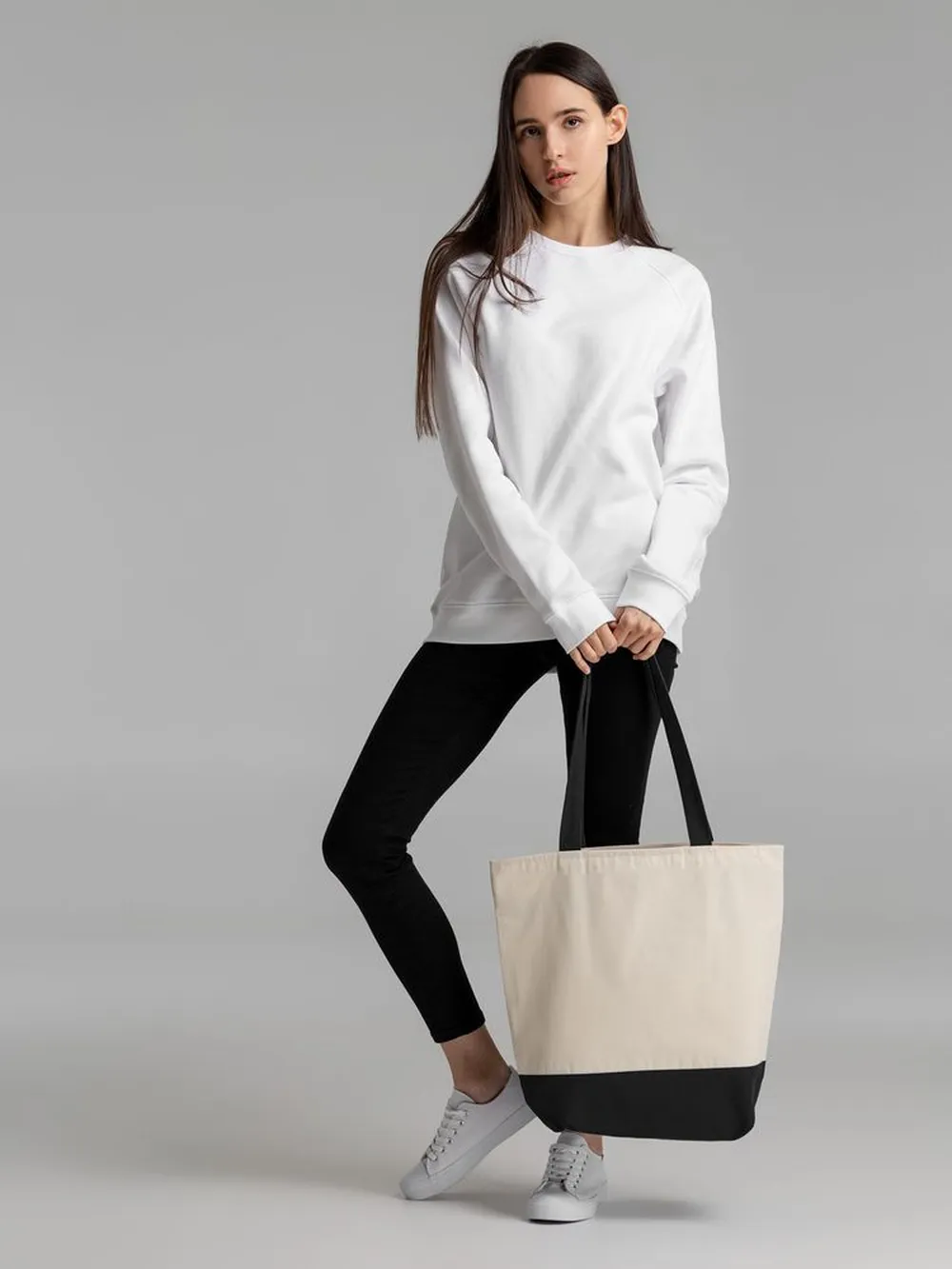Сумка для покупок на молнии Shopaholic Zip, неокрашенная с черным заказать онлайн с вашим дизайном на заказ в Москве и области