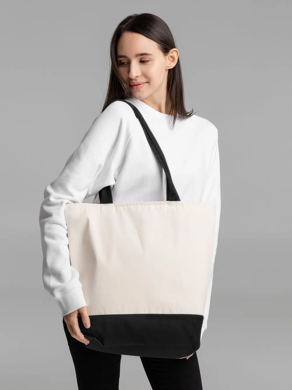 Сумка для покупок на молнии Shopaholic Zip, неокрашенная с черным заказать онлайн с вашим дизайном на заказ в Москве и области