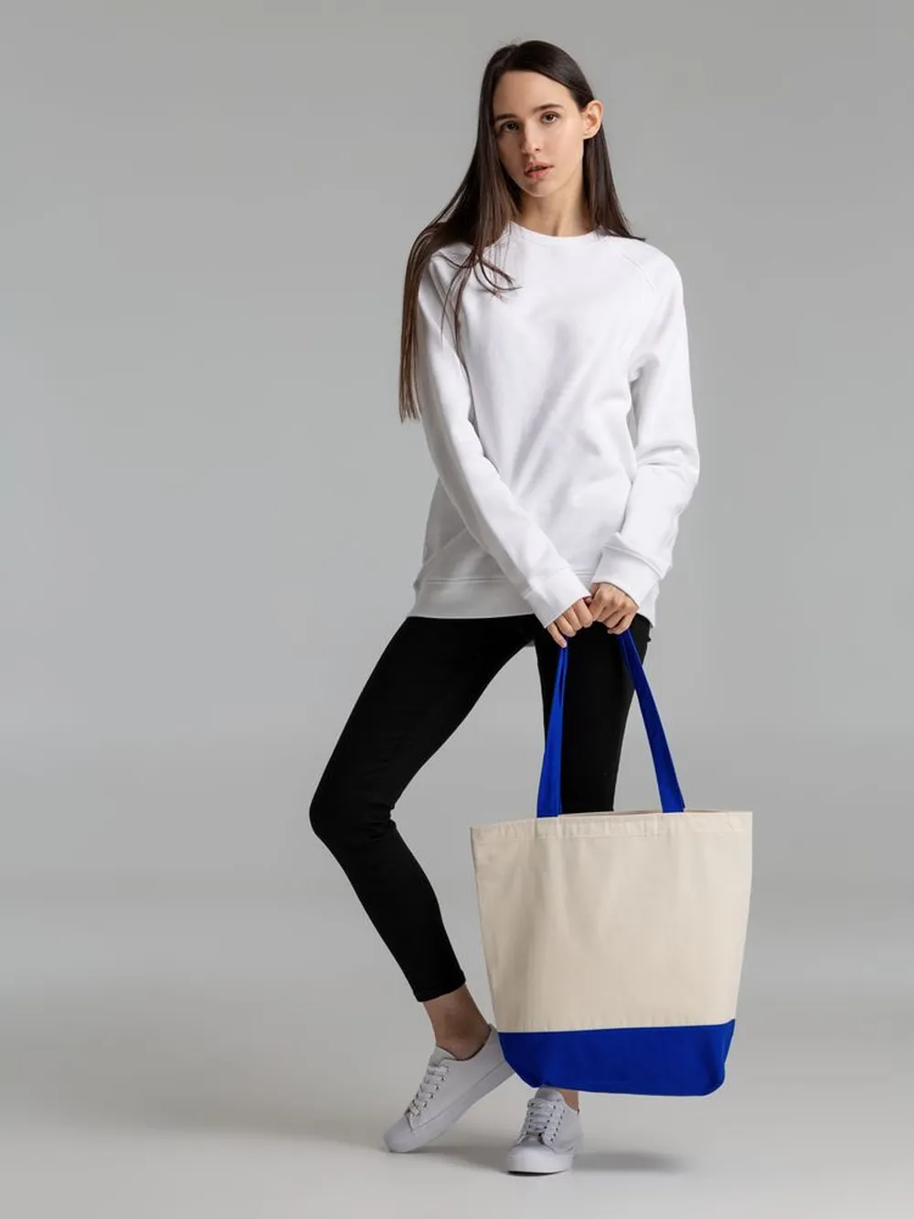 Сумка для покупок на молнии Shopaholic Zip, неокрашенная с синим заказать онлайн с вашим дизайном на заказ в Москве и области
