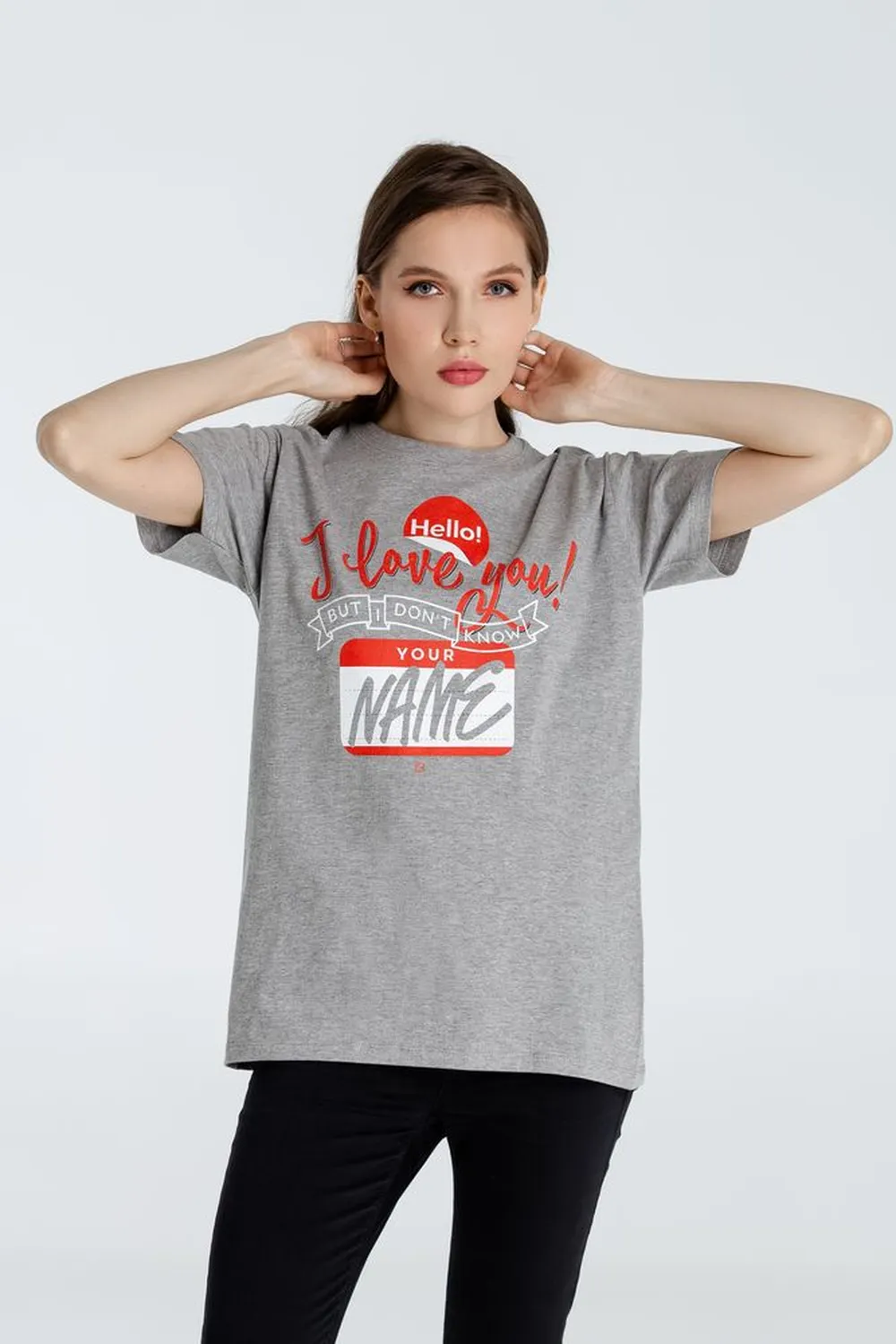 Футболка Hello! I Love You!, серый меланж, размер XXL заказать онлайн с вашим дизайном на заказ в Москве и области